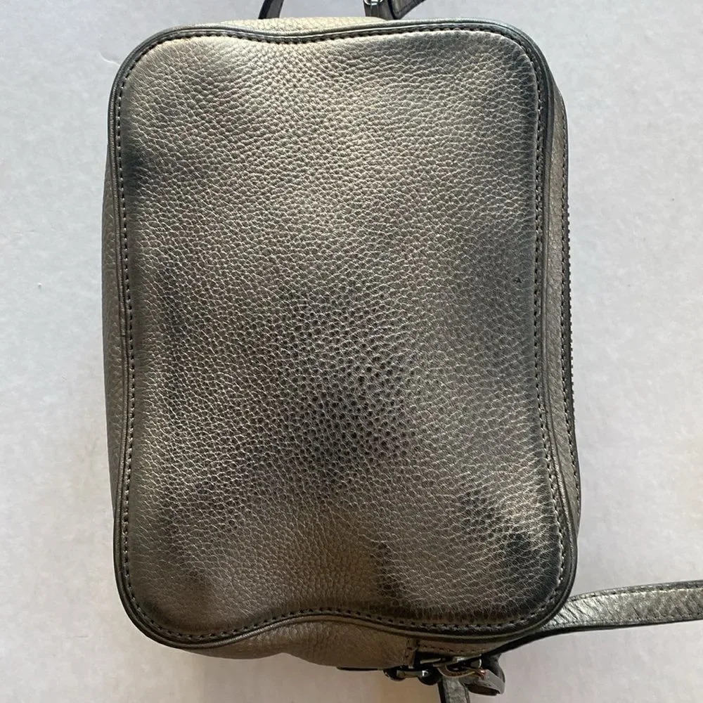 TORY BURCH Double Zipper Metallic Pebbled Leather Shoulder Bag